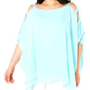 JM Collection Plus Size Lattice-Sleeve Poncho Blou